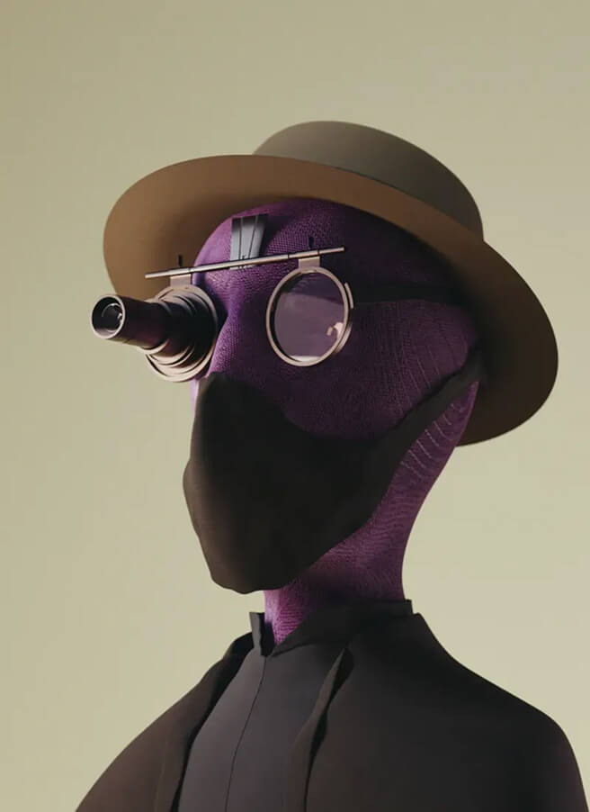 Character with futuristic goggles representing web development